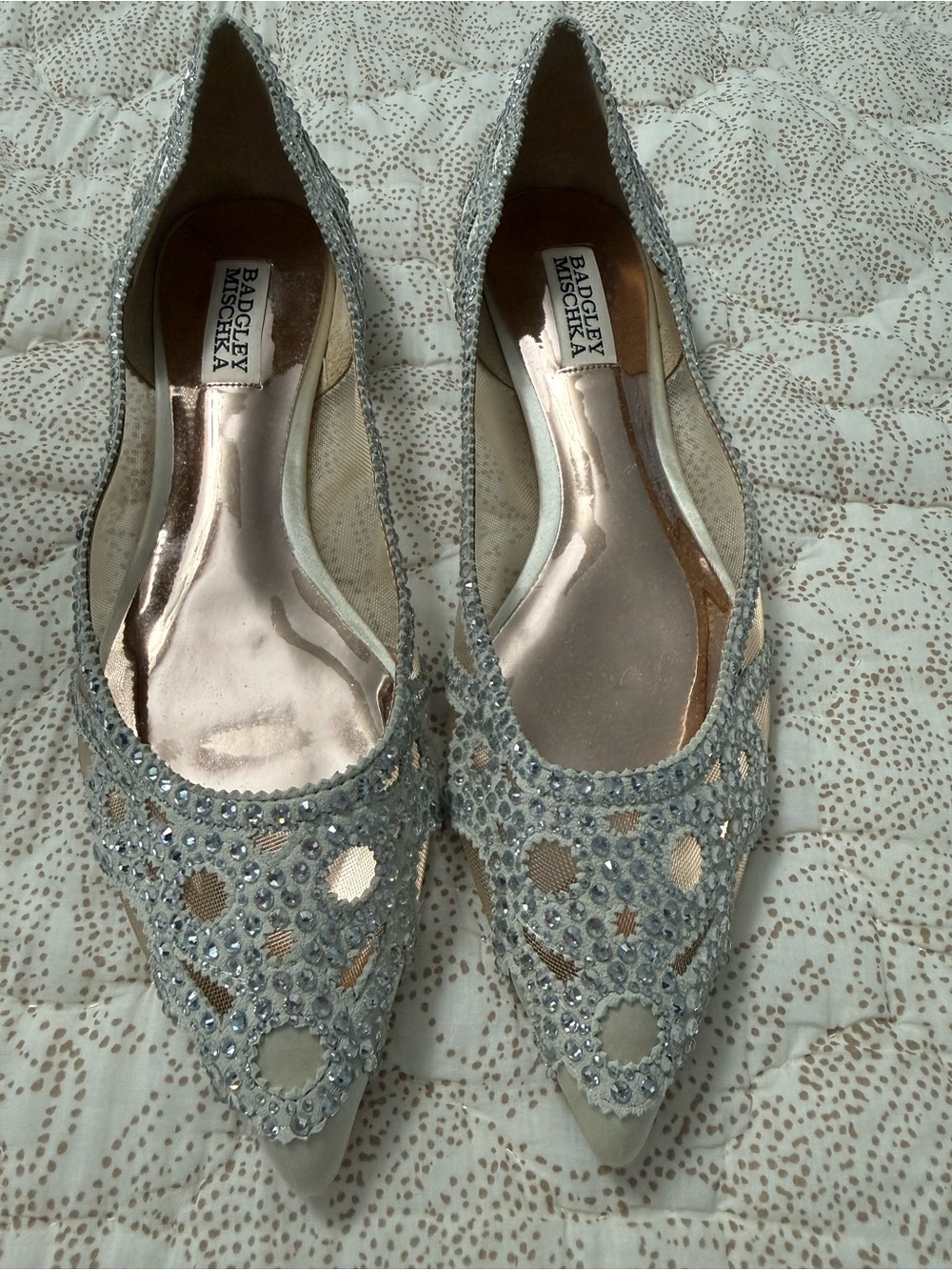 Badgley Mischka Ivory Crystal-Embellished Pointed Flats